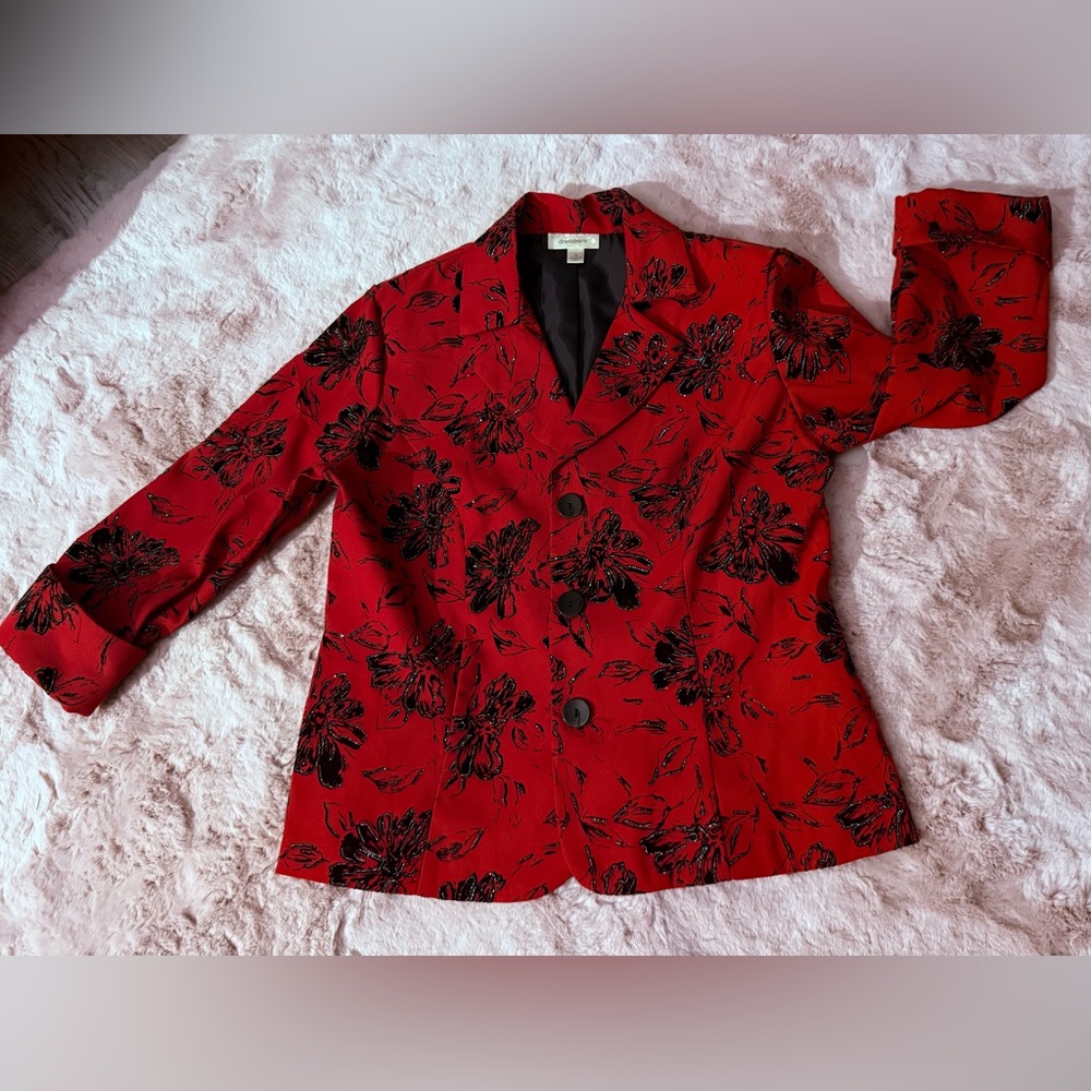 Floral Red Women's Shimmery Jacket